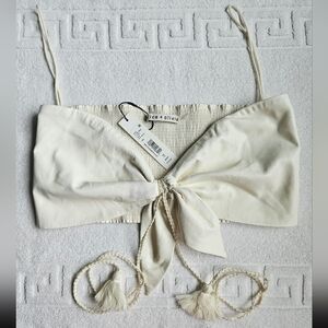 Alice + olivia cream beige faux leather tube top crop top shirt size 12 NEW